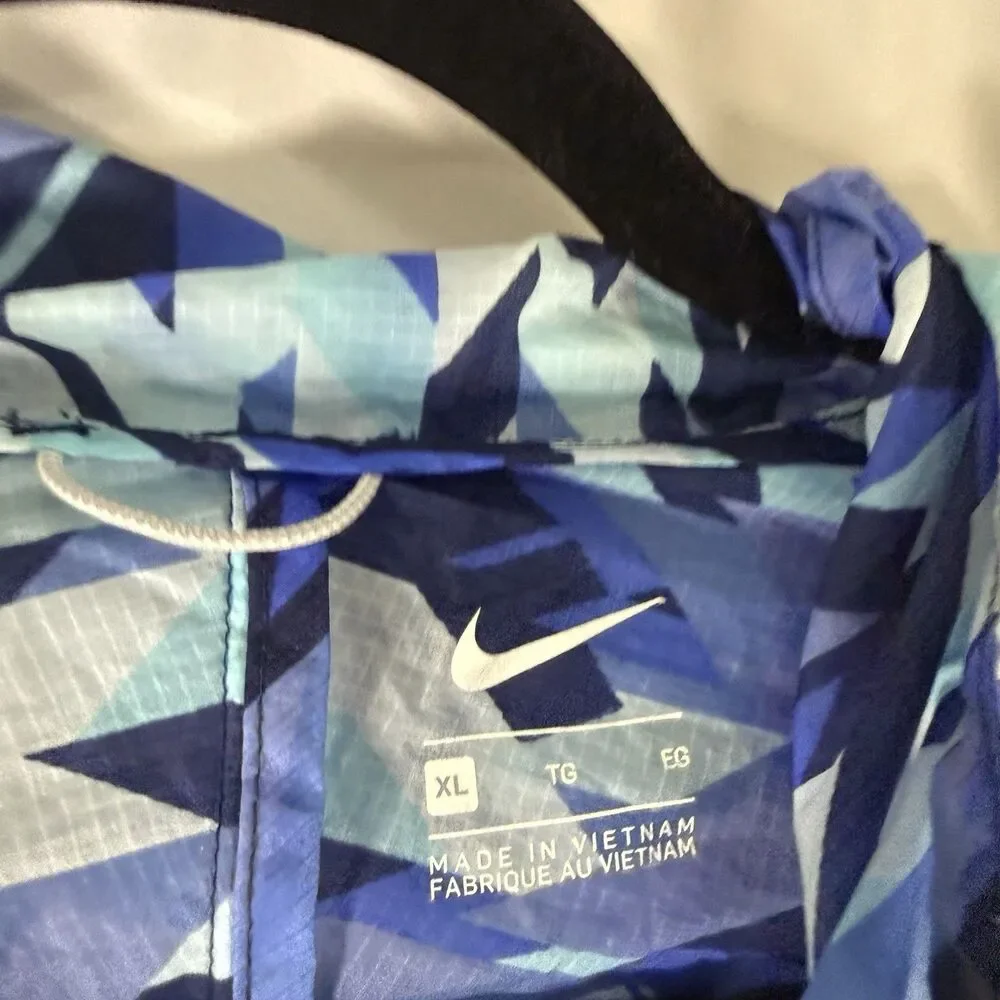 Nike Lightweight Running Jacket Women's XL Blue Hooded Full Zip Pockets Rain